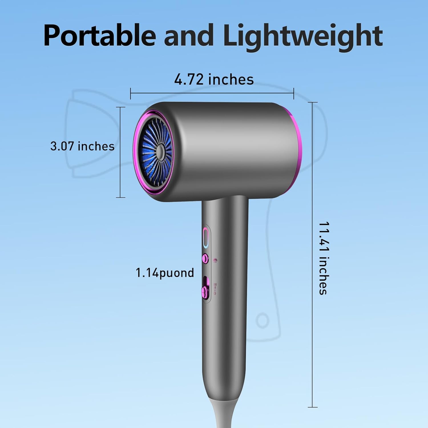 1875W Portable Ionic Travel Hair Dryer for Women and Men, Quiet, Fast Drying, Salon Quality, No Heat Damage - Image 3