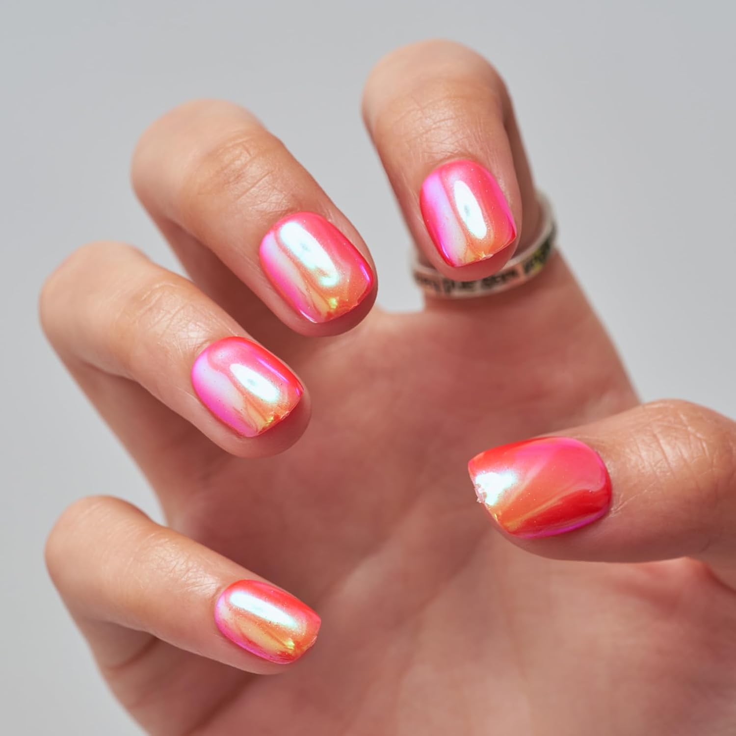 GLAMERMAID Press on Nails Extra Short Squoval, Orange Chrome Spring Summer Handmade Gel Glue on Nails, 24Pcs Glossy Round Reusable UV Finish Fake Nails Acrylic False Nails Manicure Kits for Women - Image 7