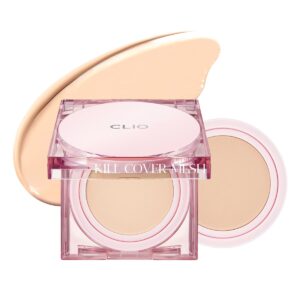 CLIO Kill Cover Mesh Glow Cushion Foundation ([Refill Included] 15g*2, 23N GINGER), Glass Skin, Long-Lasting, Lightweight, Buildable Coverage, Glowy Skin Makeup