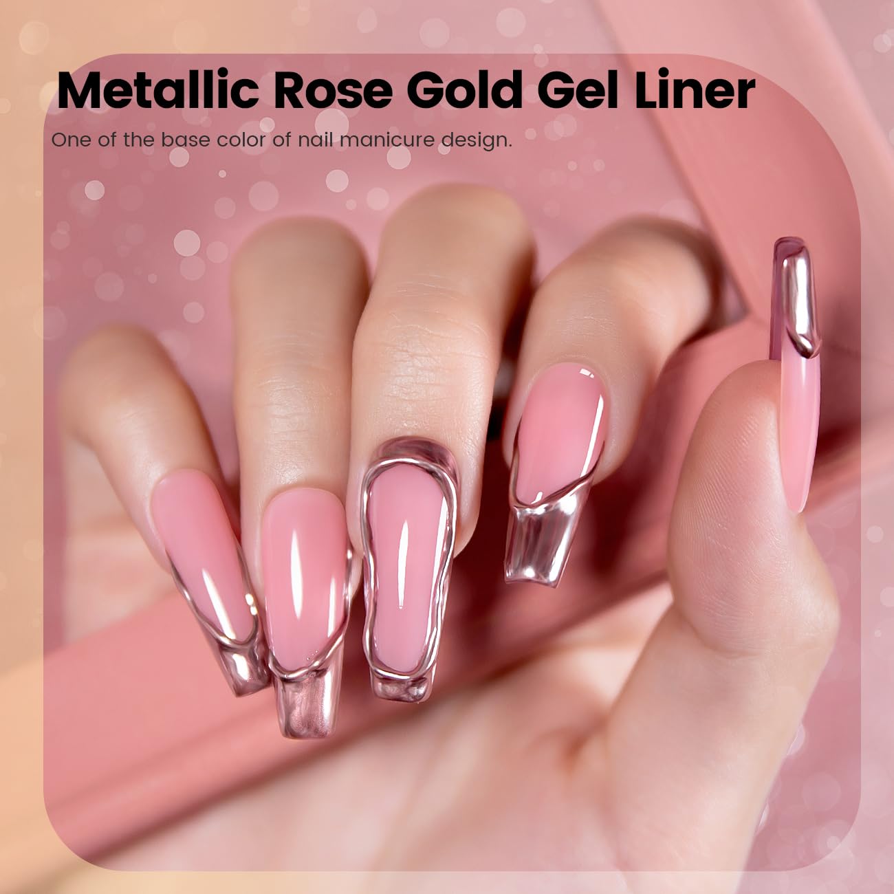 RARJSM Metallic Chrome Gel Liner Nail Art 3D Mirror Bronze Gold Rose Gold Effect Gel Nail Polish 8ml Painting Build in Thin Brush Metal Painted Drawing Striper GelPolish Curing Requires Home Salon - Image 4