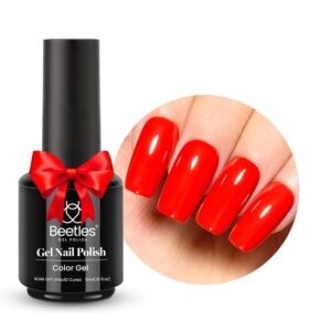 Beetles Bright Red Gel Nail Polish, 15ml Orange Red Gel Nail Polish Solid Color Spring Summer Gel Soak Off LED UV Manicure Art Design Salon at Home Candied Apple Collection DIY Gift for Women