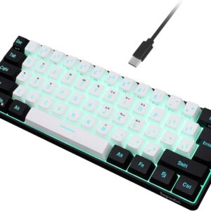 Snpurdiri 60% Wired Gaming Keyboard, 61 Keys RGB Backlit Ultra-Compact Small Gaming Keyboard, for PC/Mac Gamer, Typist, Travel, Easy to Carry on Business Trip(Black-White)