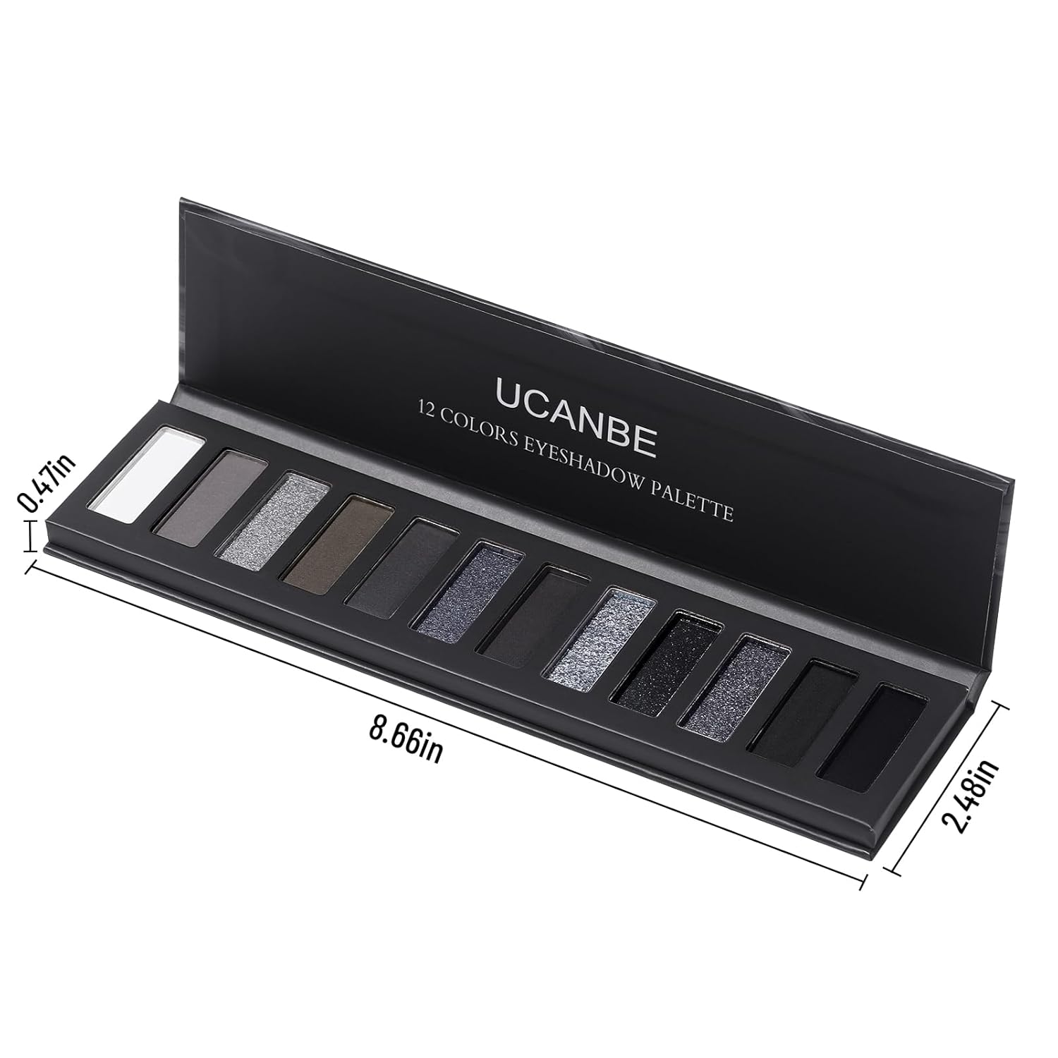 UCANBE Smokey Eyeshadow Palette, Dark Black White Gray Silver Natural Nude Matte Shimmer Eye Shadow Pallet for Smoky Emo Goth Makeup, 12 Color High Pigmented Long Lasting Waterproof Pallete with Brush - Image 6