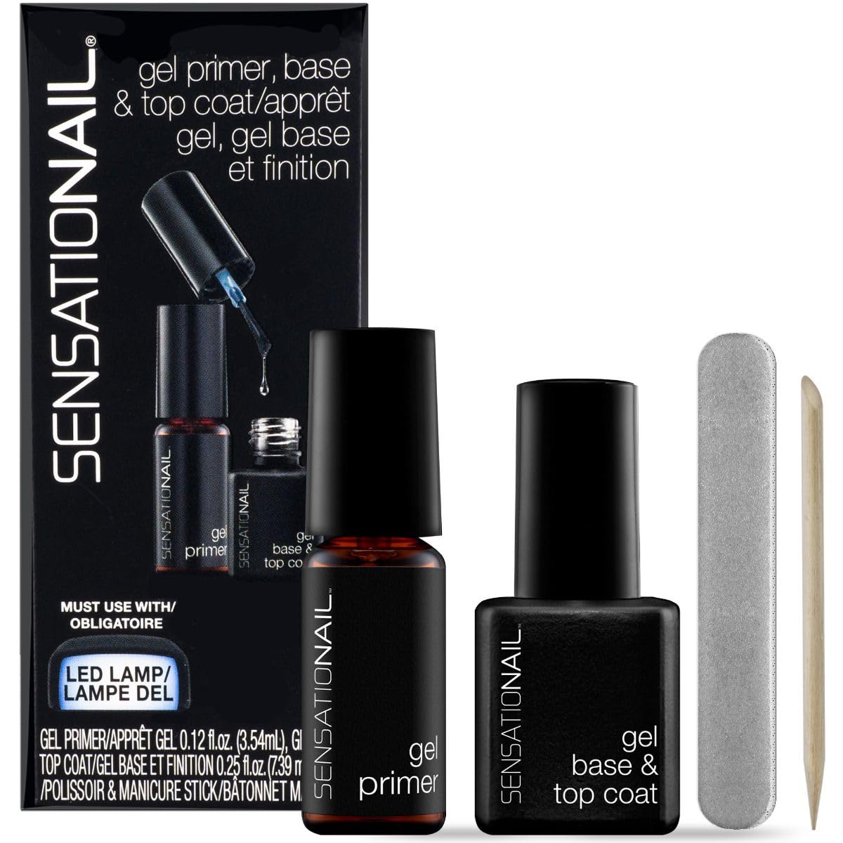 Sensationail Gel Base and Top Coat Nail Polish Kit - For a Long-Lasting Salon Grade Manicure - 4 Piece Set Includes Gel Primer, Base & Top Coat, and Essentials - Lasts Up to 2 Weeks