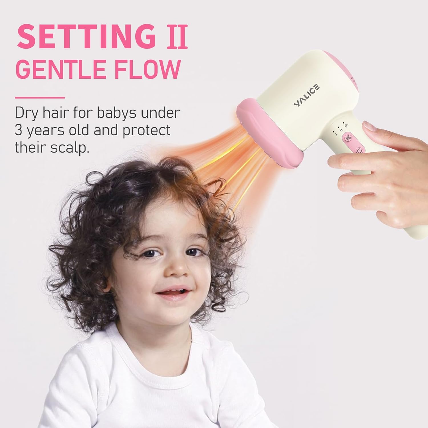 Cordless Hair Dryer for Baby, Mini Kids Hair Blow Dryer Rechargeable Low Noise Gentle Heat for Infant Butt Skin with 3 Speed Settings, 0-3 Years Using (Pink) - Image 6