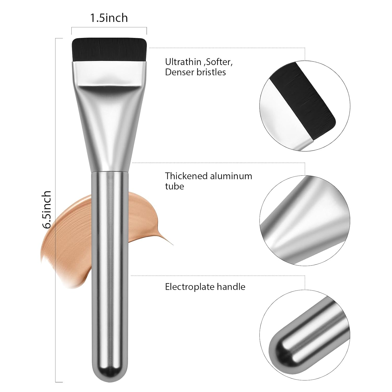 2Pcs Flat Foundation Brush,Face Mask Brush Makeup Spatula Facial Brush for Liquid Foundation Mask,Premium Face Korean Makeup Brush for Blending Cream (Black&Silver) - Image 4