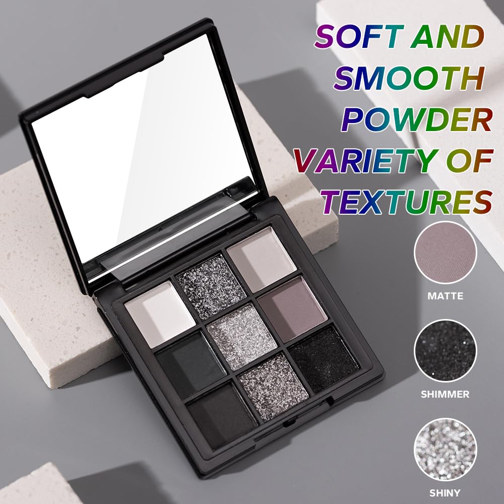 9 Color Smokey Eyeshadow Palette - Highly Pigmented Matte & Glitter Shades, Long-Lasting, Waterproof & Blendable, Black Silver Gray Eyeshadow Set for Sultry Glam (Reversal Star Smokey) - Image 4