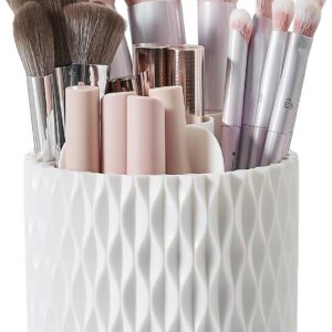 [2025 Upgrade] Rotating Makeup Brush Holder, [Large Capacity] 5 Slot Cosmetics Make up Brush Organizer Storage for Dresser, Countertop, Vanity & Bathroom