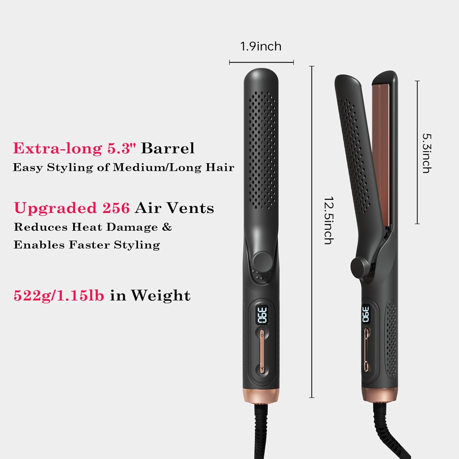 Hair Straightener and Curler 2-in-1, 360° Airflow Styler Curling Iron, 1.25 Inch Curling Wand, 20 Million Negative Ion Hair Care, 5 Temps & Auto Off, Dual Voltage (Black) - Image 8
