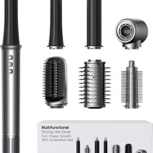All-in-One Air Styler - Auto Curl, Straighten, Volumize, Dry - 160000 RPM High-Speed for Faster Styling - Reduces Heat Damage & Frizz Hair Styling Irons - Ionic Blow Dryer Brush for All Types (Nickel)