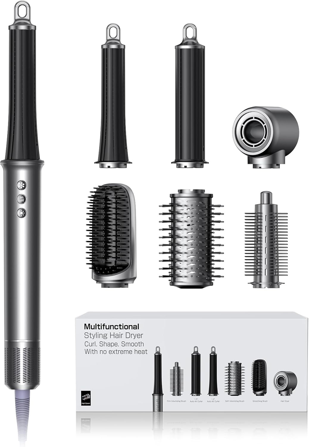 All-in-One Air Styler - Auto Curl, Straighten, Volumize, Dry - 160000 RPM High-Speed for Faster Styling - Reduces Heat Damage & Frizz Hair Styling Irons - Ionic Blow Dryer Brush for All Types (Nickel)