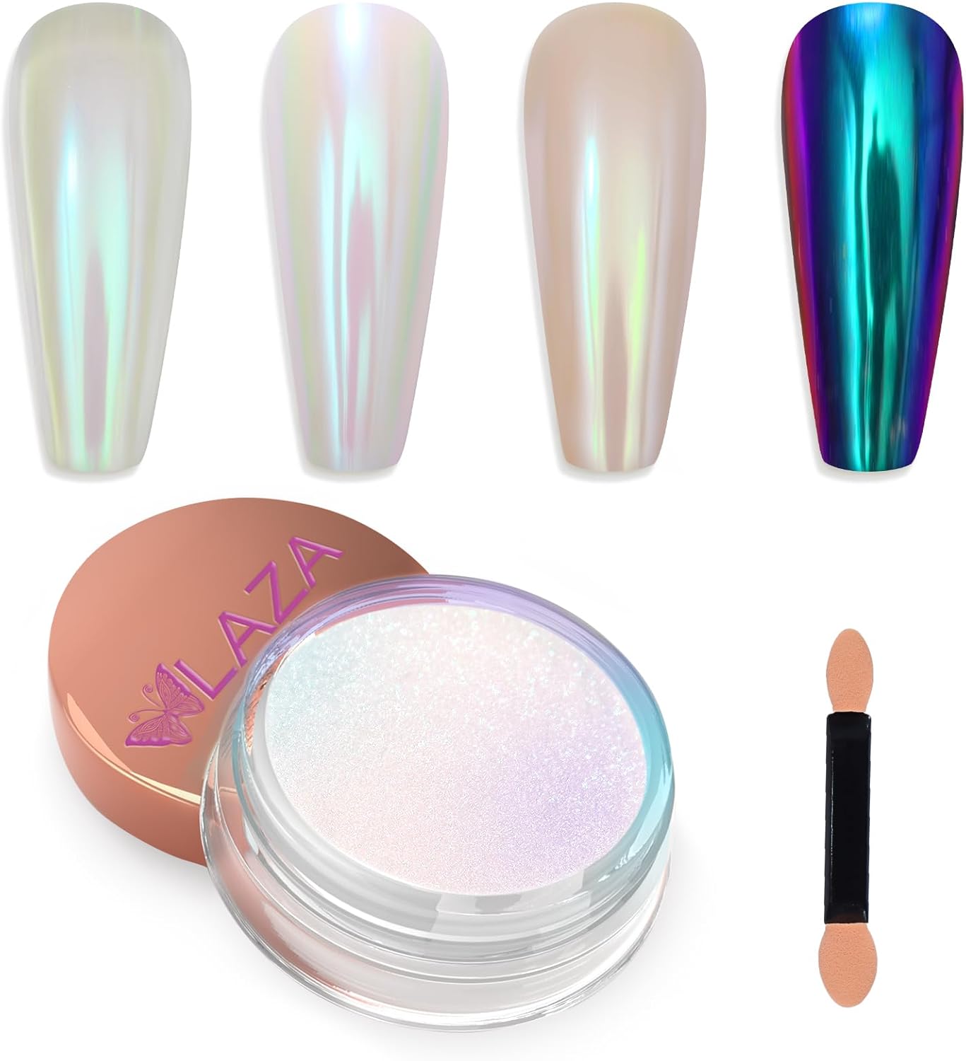 Laza Unicorn Chrome Nail Powder Glazed Donut Nails Metallic Mirror Effect Pigment Shimmer Pearl Powder Iridescent Nail Glitter Fairy Dust for Nail Art Supplies Gel Polish Manicure–Purple Green Mermaid - Image 2