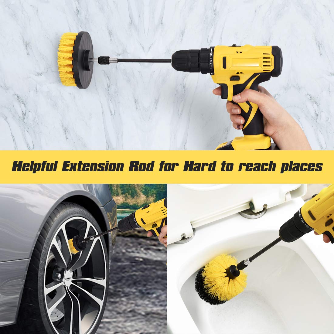 SHIELDPRO 18 Pack Drill Brush Attachment Set, Power Cleaning Scrub Brushes for Drill, Extend Long Attachment, All Purpose for Bathroom, Car Detailing, Carpet, Tile Grout, Sinks, Corners - Image 7