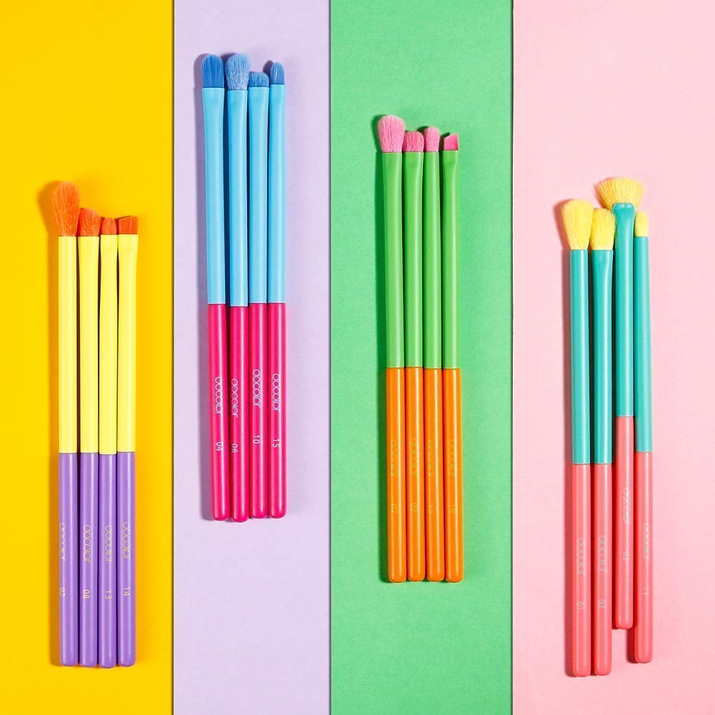 Docolor 15Pcs Neon Eye Makeup Brushes Set + 16Pcs Colorful Eyeshadow Makeup Brush Set Professional Makeup Brushes Eye Shadow Concealer Eyebrow Eyelash Eye Liners Blending Make Up Brushes Set - Image 5