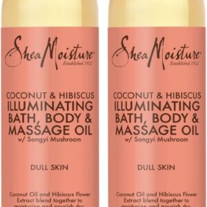 SheaMoisture Bath, Body & Massage Oil, Coconut & Hibiscus, 2-Pack – Illuminating Moisturizer for Dry Skin, 8 Oz Ea