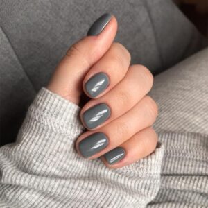 Grey Press On Nails Short Square, Natural Gel Nails Glue on Fall Colors 2025 Trendy Acrylic Nails Press ons Featured Protective Coat Thick Reusable Fake Nails 24Pcs Short Coffin Nails