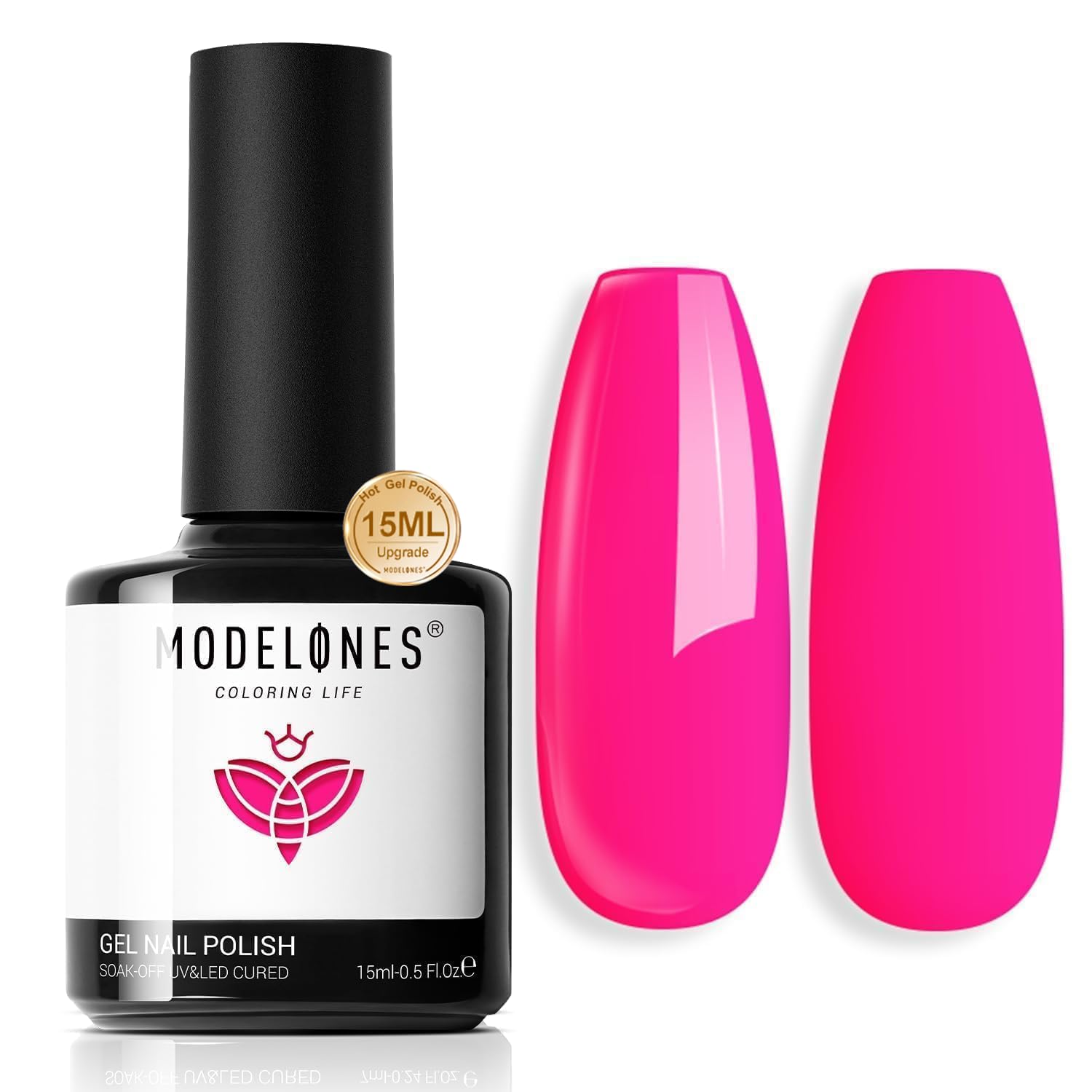 Modelones Gel Nail Polish, 15 ML Hot Pink Bright Nail Polish Soak Off Led Neon Pink Summer Polish Nail Art Design Coachella Music Festival LGBT Salon DIY Gel Manicure for Women Girl