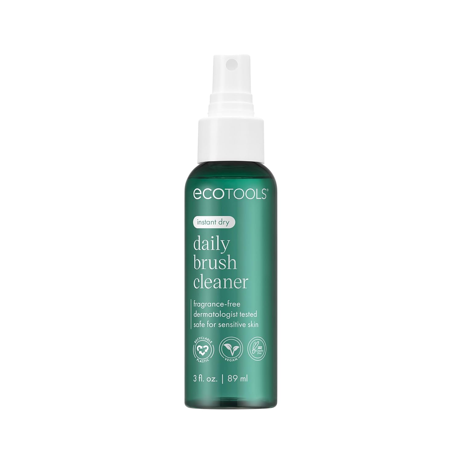 EcoTools Daily Makeup Brush Cleanser Spray, Quick Drying, Fragrance Free & Dermatologist Tested, Travel Size, TSA Approved, Cruelty-Free & Vegan 3 fl oz./89 ml. Bottle