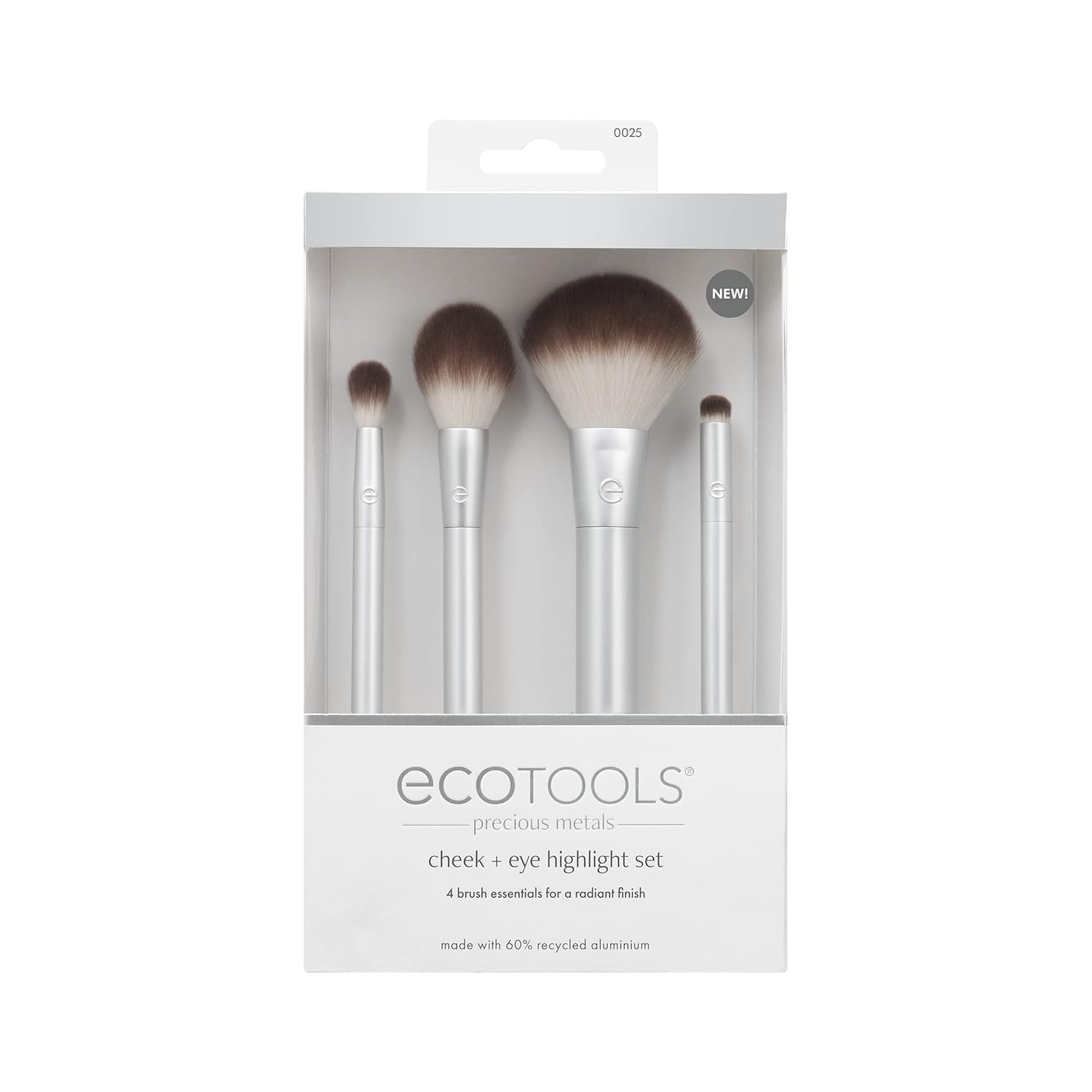 EcoTools Precious Metals Cheek & Eye Highlight Makeup Brush Kit, for Eyeshadow, Blush, & Powder Products, Eco Friendly, Cruelty Free Face Brushes, Recycled Aluminum, Chrome, 4 Piece Set - Image 2