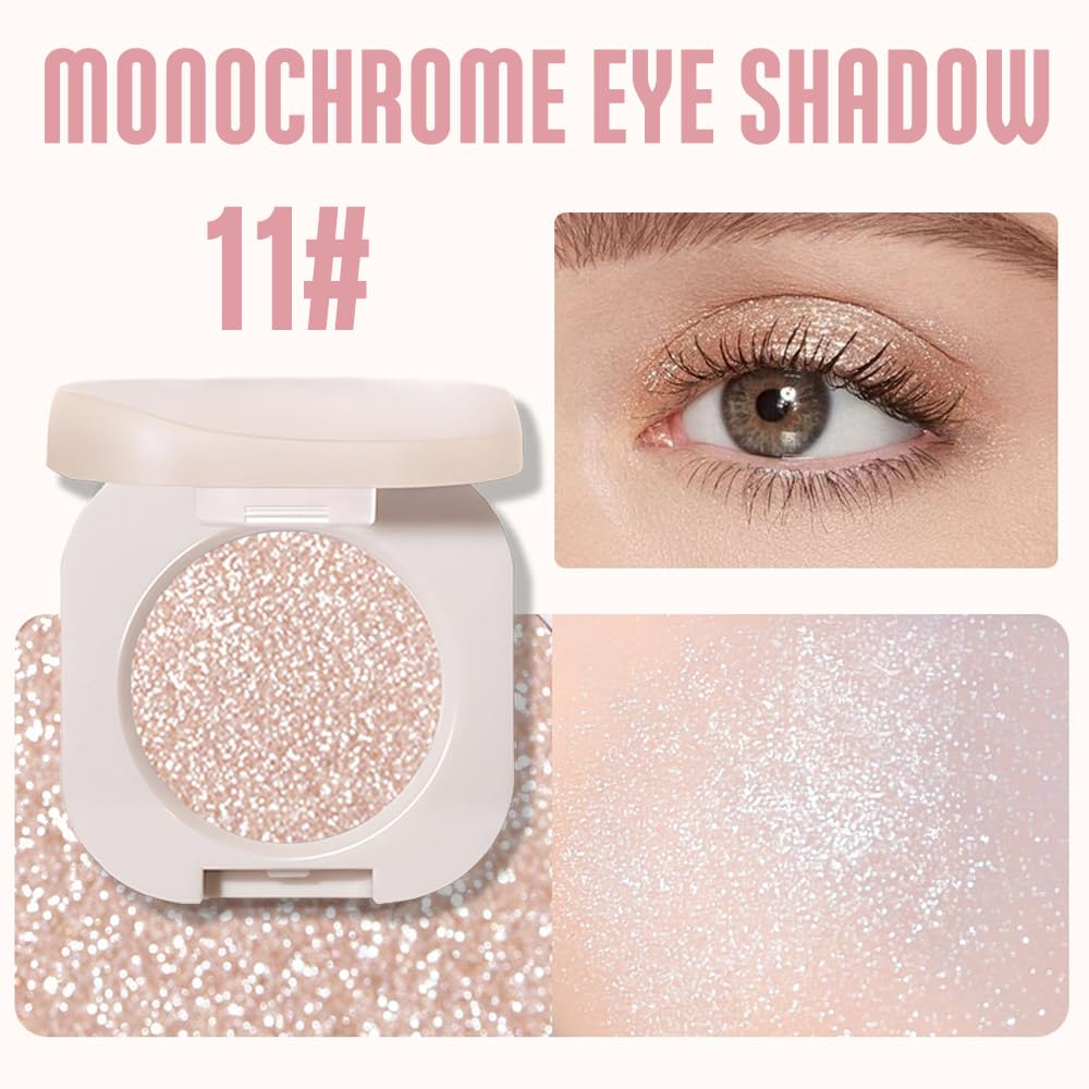 Monochrome Glitter Eyeshadow - Light Brown Shimmer Eye Shadow, Talc-Free, Paraben-Free, Cruelty-Free, Long-Lasting Single Eyeshadow Palette for Everyday & Special Occasions 11# - Image 3