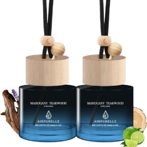 Car Air Freshener Hanging 2 Pack Air Fresheners Diffuser - Mahogany Teakwood Fragrance Oil Air Diffuser for Car, 45+ days Long Lasting Fragrance, Two 0.27 FL OZ/8ML Made in USA