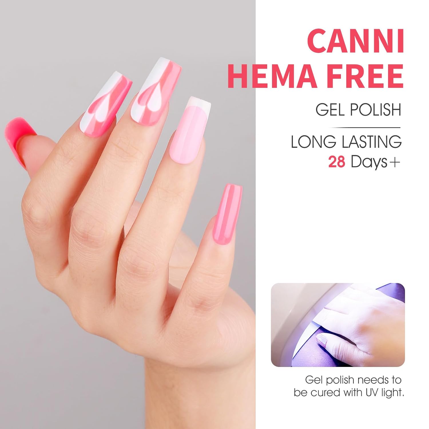 CANNI Pink Gel Nail Polish Set 6 Colors, Hot Pink Light Bright Pink Magenta Tones Craze Nail Art Design at Home DIY Soak off UV LED Manicure French Nail Salon - Image 4