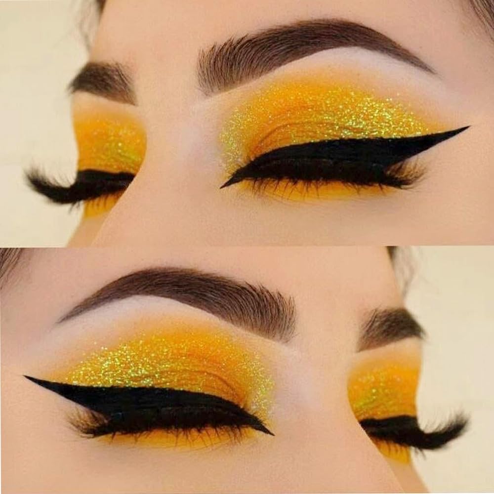 Afflano Yellow Glitter Eyeshadow Makeup, Single Diamond Gold Shimmery Eyeshadows, Super Pigmented Sunset Gold Glitter Yellow Eyeshadow One Swipe, Vibrant Metallic Eye Shadow Sparkly Eyelid Highlighter - Image 4