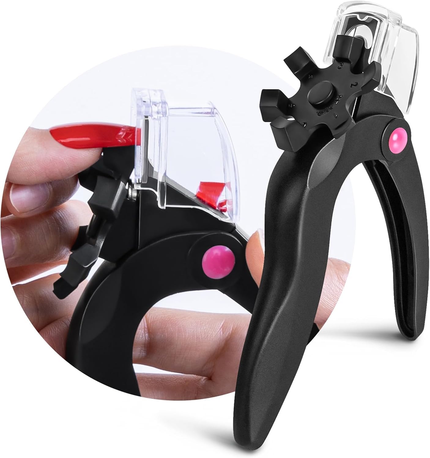 AIRSEE Adjustable Acrylic Nail Clippers with Sizer & Catcher, Nail Tip Cutter with Length Dial, Professional Stainless Steel Trimmer for Fake False Nails, Nail Extensions, Manicure Salon Home, Black