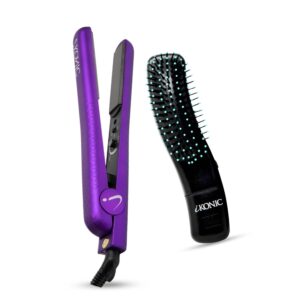 IKONIC 3in1 Electric Scalp Massager for Hair Growth + Hair Straightener 100% Ceramic 1.25" Curved Plate, Dual Voltage with 140°F–450° Heat control, Auto Heat with Infrared Technology