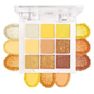 evpct 9 Colors Yellow Gold Bronze Cocoa Maroon Glitter Shimmer Matte Eye Shadow Palette Makeup, Highly Pigmented Waterproof Yellow Gold Bronze Cocoa Maroon Shimmer Sparkling Party Eyeshadow Palette