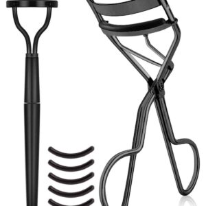 Eyelash Curler Kit Metal Lash Curlers with Eyelashes Separator Comb Tools & 6 Replacement Refill Pads (Black)