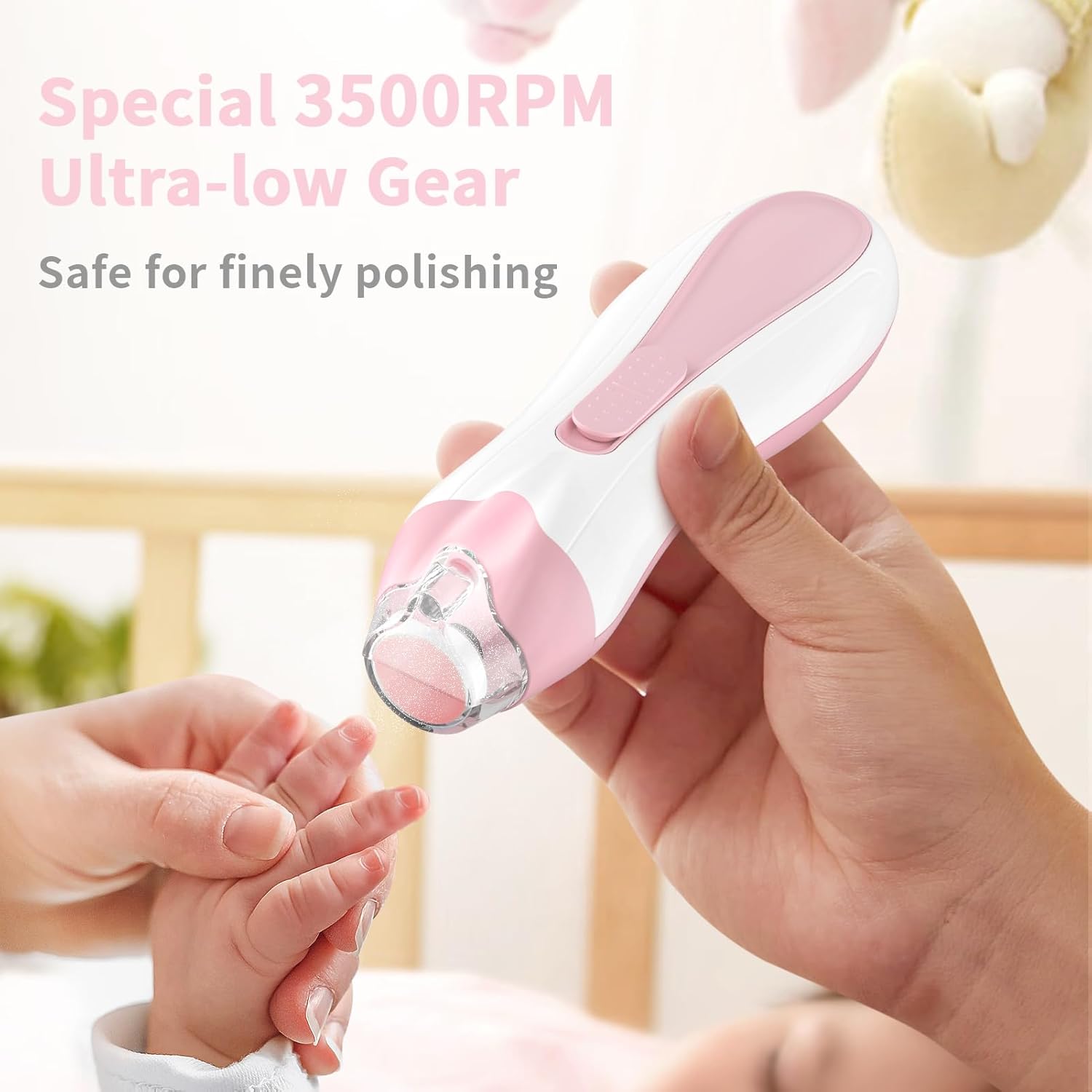Baby Nail File Electric Baby Nail Care Set with LED Light, Baby Nail Clipper Electric for Newborn/Infants/Adults Toenails and Fingernails, 7 Grinding Head Replacement Pads, Pink - Image 3