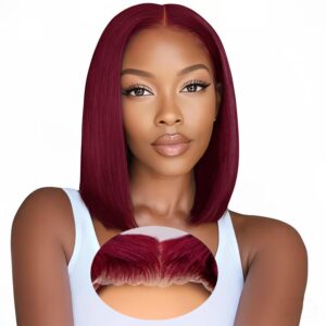 99j Burgundy Bob Glueless Wear and Go Wigs Human Hair 12 Inch 9x6 HD Lace Closure 99j Glueless Bob Wig Pre Plucked Pre Cut Red Short Bob Wig Human Hair Pre Bleached 220% Density for Women