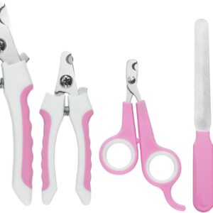 5Pcs Dogs and Cats Grooming Nail Clippers Kit Pet Claws Nail Clipper Trimmers, with Protective Guard Lock to Avoid Over Cutting, Professional Trimmers for Large and Small Cat and Dog Animal. (Pink)