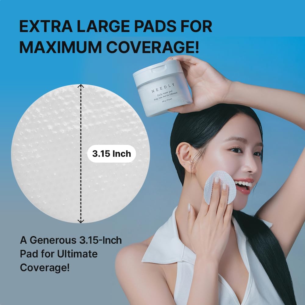 Needly Daily Toner Pad, Exfoliating Facial Pads with BHA & PHA, Deep Hydration, Pore Minimizer for Face, Centella, Tea Tree, High Volume Essence, Extra Large Cotton Pad, Korean Skin Care (60 Pads) - Image 6