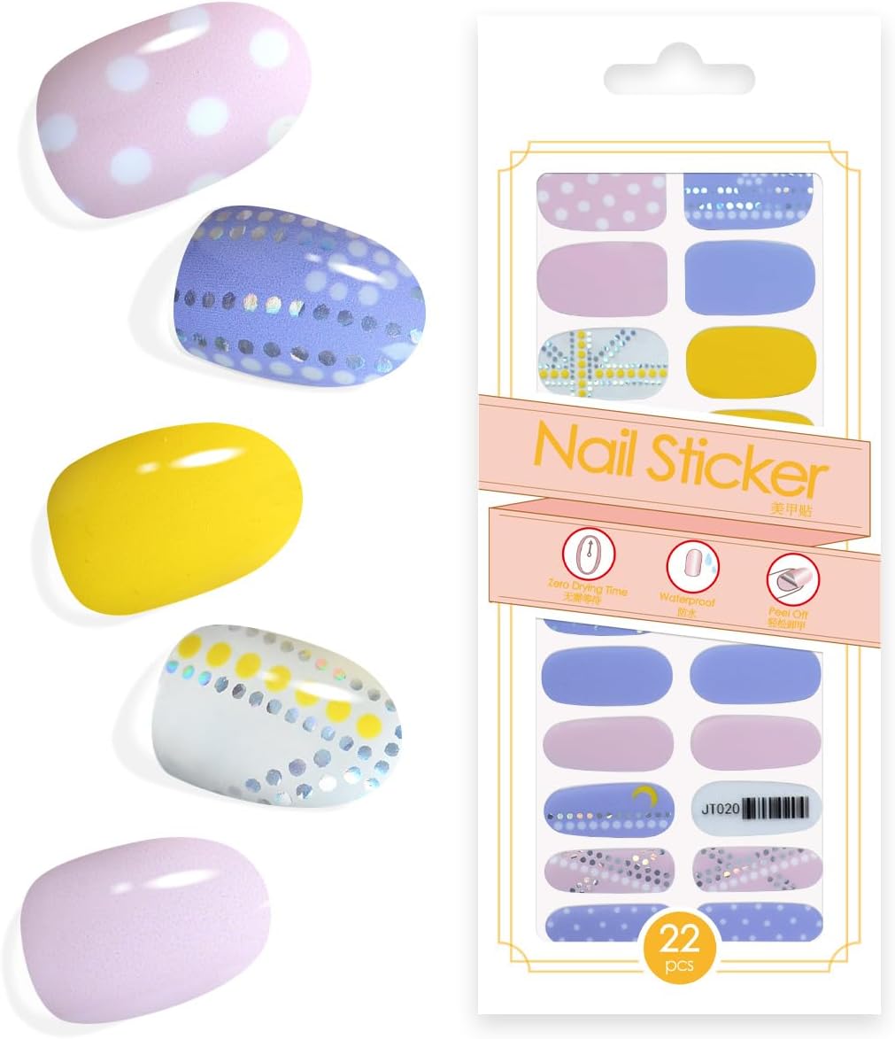KING HORSE 22pcs Multicolor Polka Dot Gel Nail Stickers Long Lasting UV Free Nail Strips