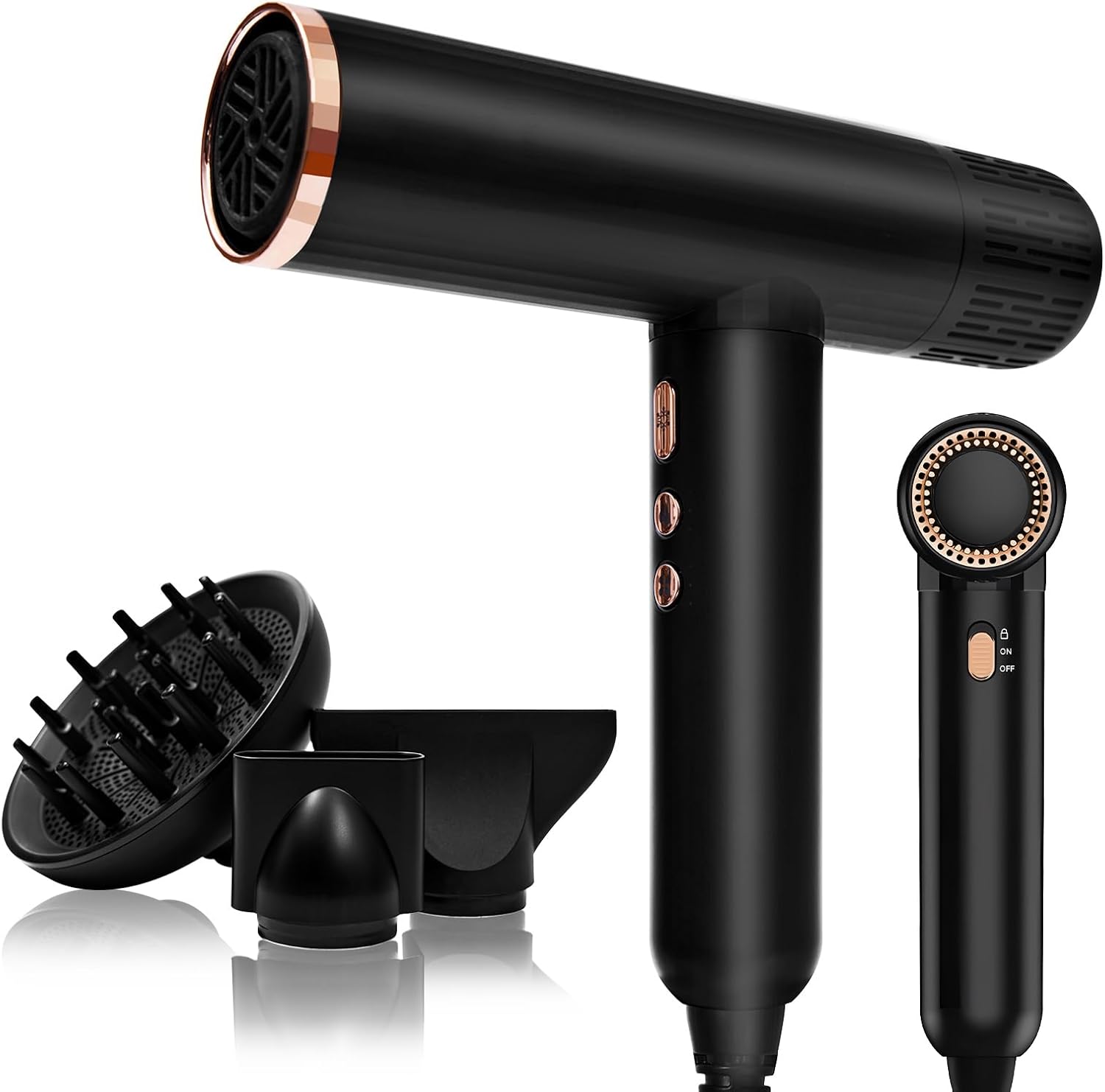 Nicebay Hair Dryer, Ionic Blow Dryer with Diffuser, 1600W &110000RPM High-Speed Brushless Motor for Fast Drying, Lock Function, Constant Temperature, Lightweight