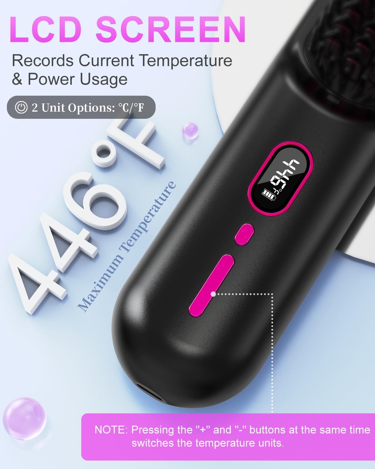 Cordless Hair Straightener Brush with 200 Million Anion, - Image 4