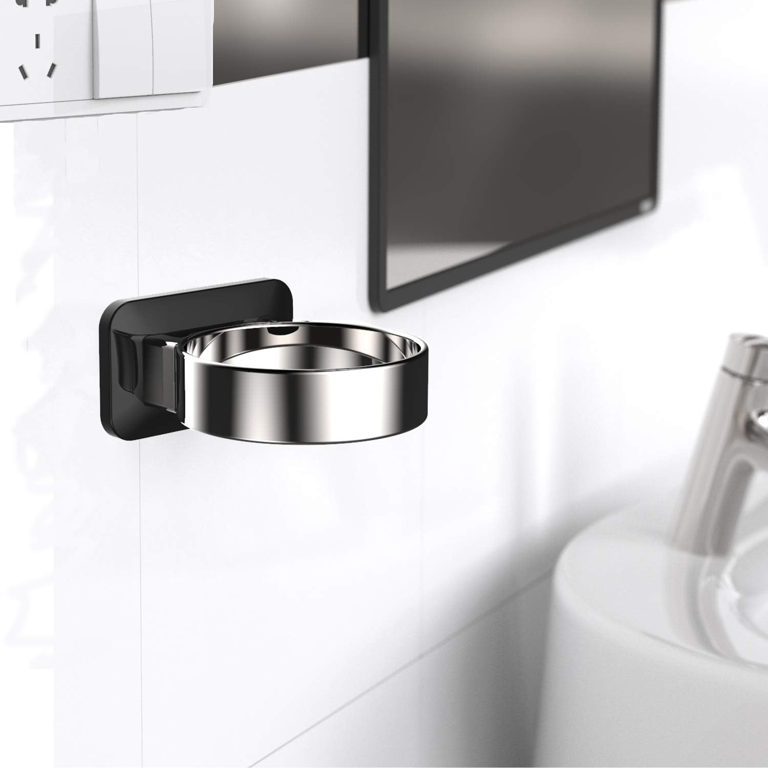 Hair Dryer Holder, Bathroom Cabinet Door Blow Dryer Stand, Blow Dryer Holders Wall Mount - Extra Large Rim (Silver + Black) - Image 4