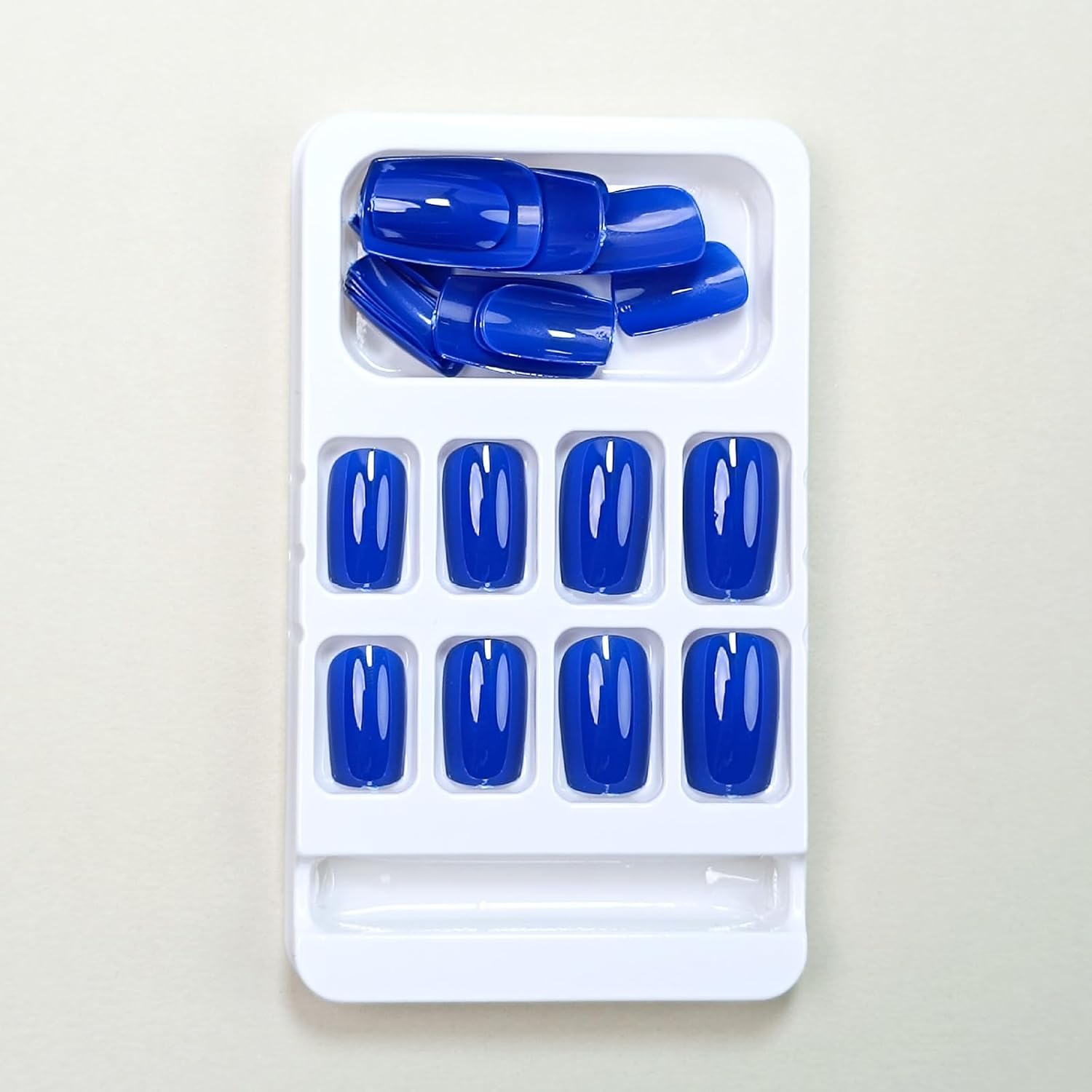 Royal Blue Press on Nails Short Square Fake Nails Glossy Chrome Glue on Nails Solid Dark Blue Color Acrylic Nails Press on Reusable Artificial False Nails Set for Women Girls 24Pcs - Image 4