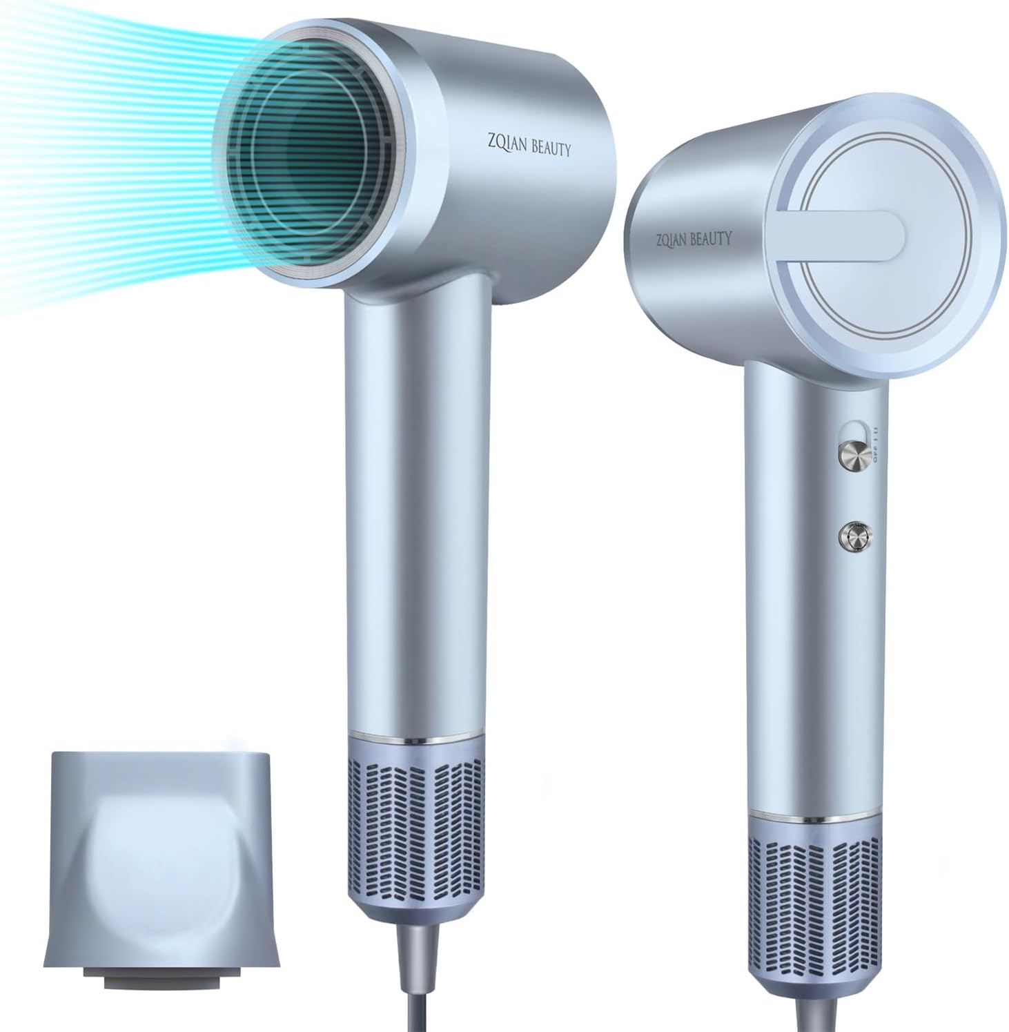 Hair Dryer, High-Speed Blow Dryer with 110,000 RPM Brushless Motor, 200 Million Negative Ionic Hair Dryer, Fast Drying Low Noise Hairdryer with Magnetic Concentrator Nozzle (Silver Blue)