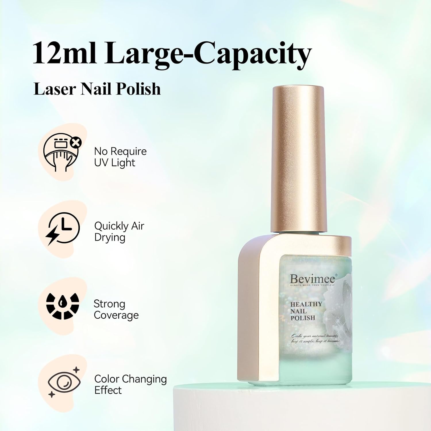 Holographic Nail Polish 12ML Fast Drying Iridescent Chameleon Nail Lacquer, Rainbow Effect Shimmer Glitter FingerNail Blue Green Laser Holo Polish Nail Art-No Require Cured - Image 5