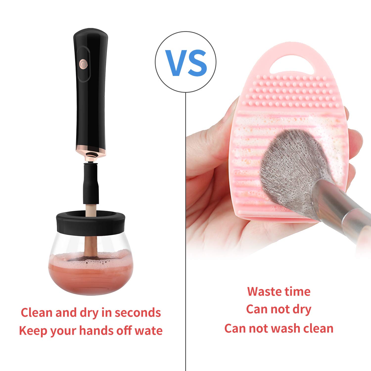 Senbowe Upgraded Makeup Brush Cleaner and Dryer Machine, Electric Cosmetic Automatic Brush Spinner with 8 Size Rubber Collars, Wash and Dry in Seconds, Deep Cosmetic Brush Spinner for All Size Brushes - Image 3