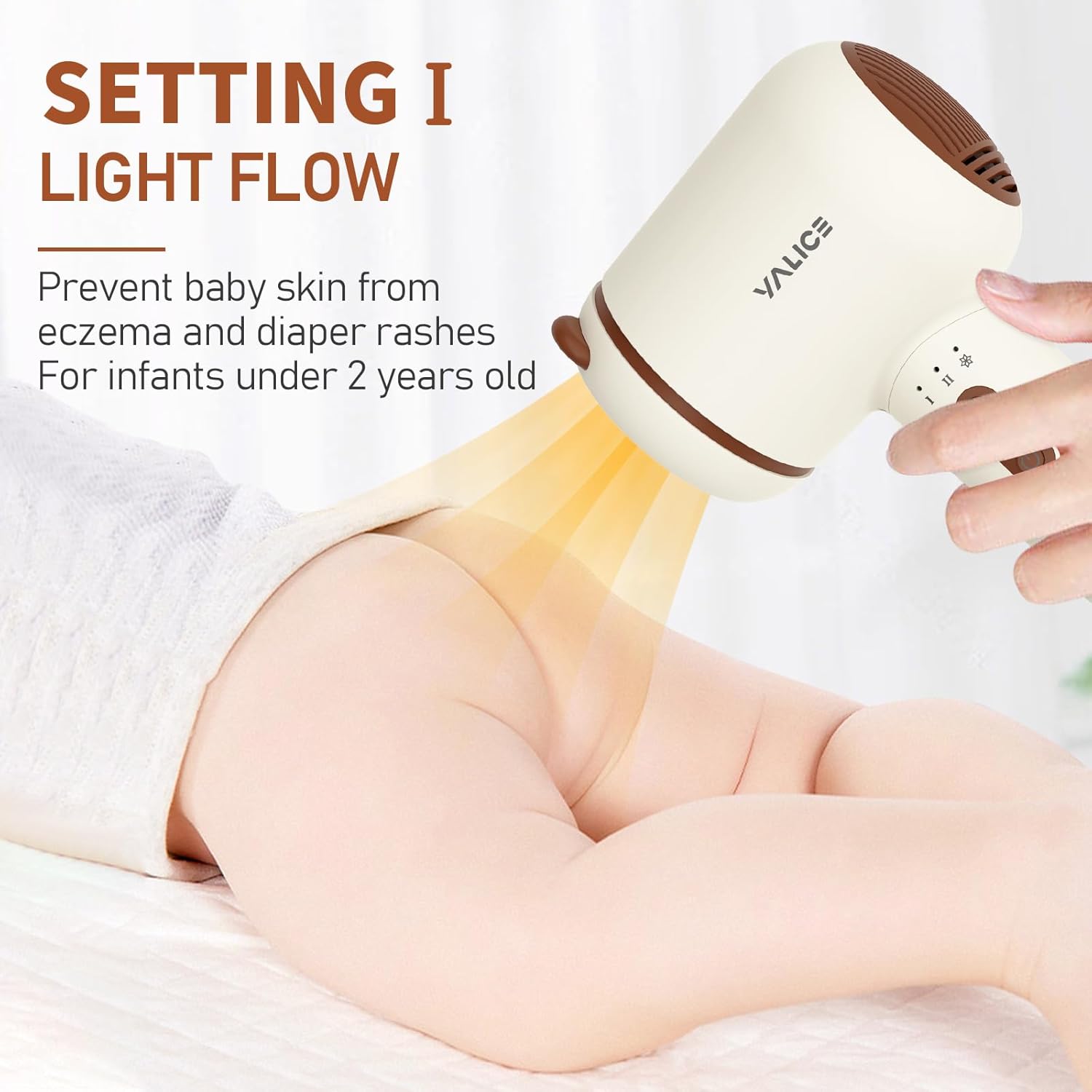 Rechargeable Cordless Baby Hair Dryer for Infants and Toddlers 0-3 Years, Gentle Low Heat, 3 Speeds, Khaki - Image 2