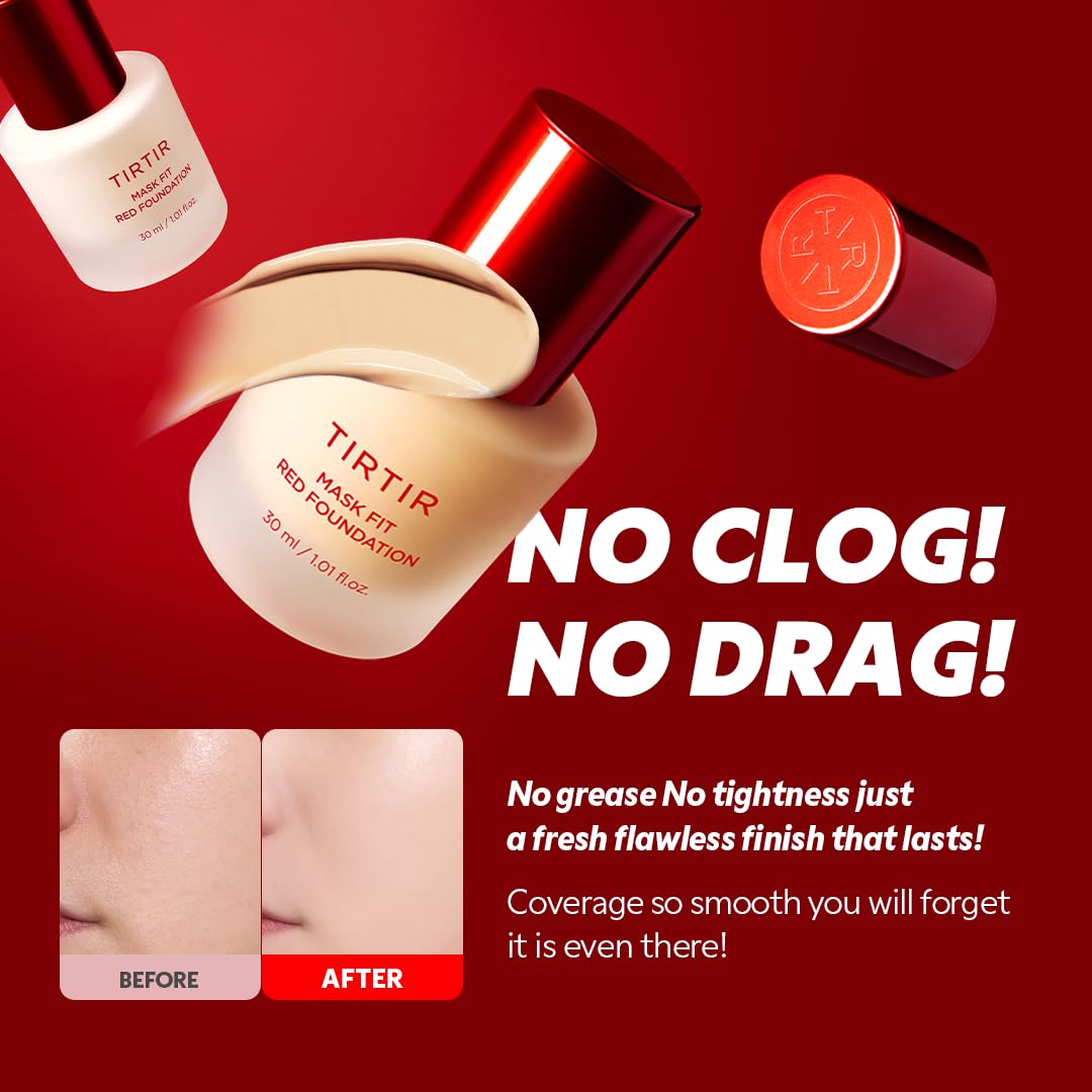 TIRTIR Mask Fit Red FoundationㅣLong Lasting Flawless Coverage, Energy Essence, Lightweight, Hydrating, Pore-Blurring, Breathable Satin Finish, Makeup, Radiant Skin, #23N Sand, 1.01 Fl Oz - Image 4