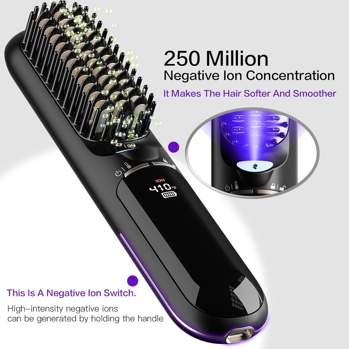 Travel-Friendly Portable Cordless Hair Straightener Brush with Safety Lock and 300 Million Ions - Image 2