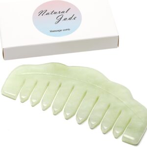 Jade Hair Comb Body Stone Back Gua Sha Tool Men Women Head Massager Scalp Comb for Stress Relax, Dandruff, Hair Growth, Acupuncture, Facial Trigger Point Treatment, Estheticians Therapists Supplies