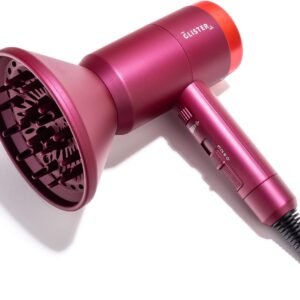 Glister Interstellar, Lightweight Blow Dryer, Fast Drying Negative Ion Hairdryer Blowdryer, 3 Heat Settings & Infinity Speed, with Diffuser and Concentrator Nozzle for Home & Travel - (Red)