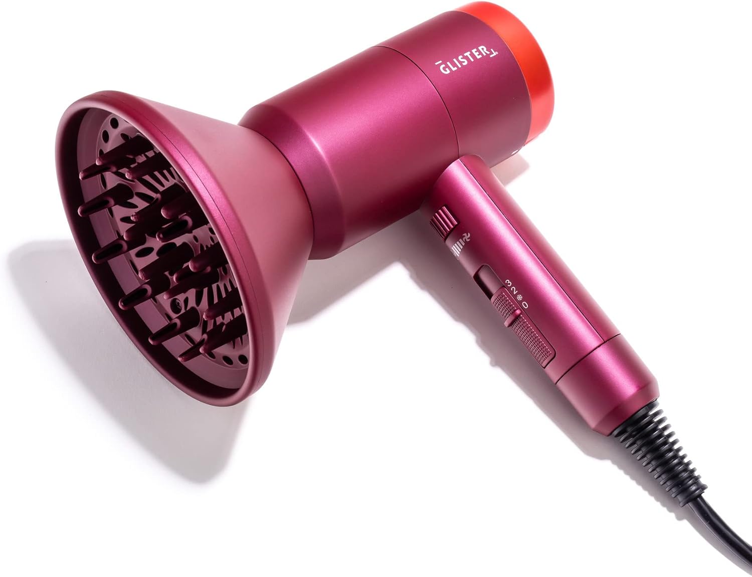 Glister Interstellar, Lightweight Blow Dryer, Fast Drying Negative Ion Hairdryer Blowdryer, 3 Heat Settings & Infinity Speed, with Diffuser and Concentrator Nozzle for Home & Travel - (Red)