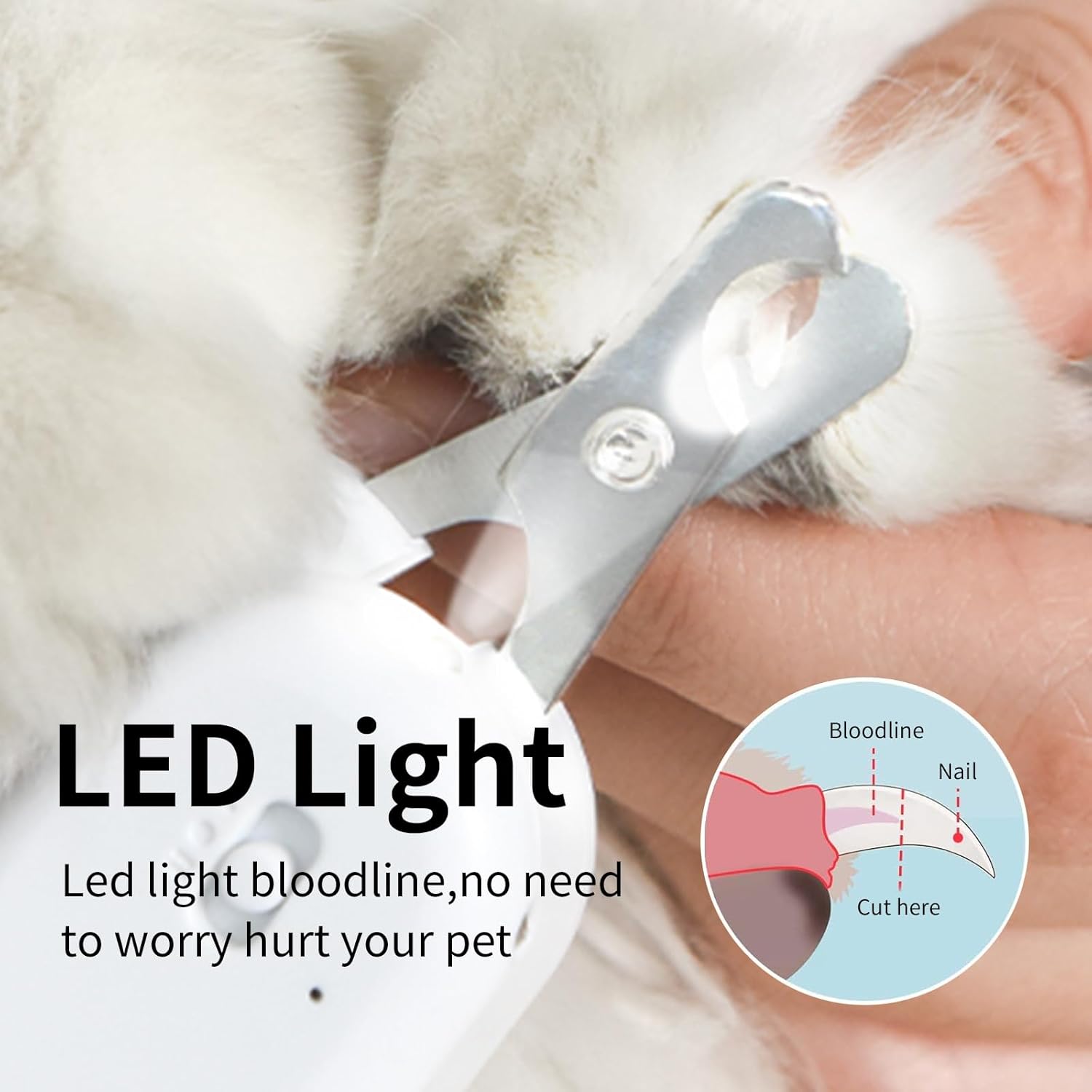 PAKEWAY Pet Nail Clipper with LED & -U-V Light, Cat Claw Trimmer with Ultra Bright LED Light for Nail Bloodline to Avoid Over Cutting, Sharp Angled Blade Grooming Tool for Dog Cat Rabbit Small Animals - Image 3